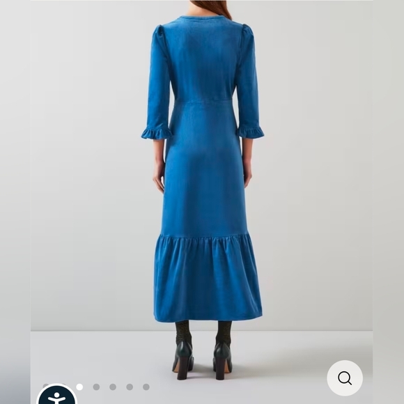LK Bennett Deborah Ruffle Corduroy Midi Dress - Size 14 - Picture 2 of 9